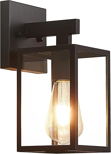 Doltoro Lámpara para exteriores aplique de pared impermeable para exteriores color negro mate luces de porche antioxidantes con pantalla de vidrio