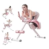 Ab Machine, Ab Workout Equipment, 5 Levels Adjustable Ab Trainer Machine with LCD Display, Foldable Core Workout Equipment for Home Gym, Full Body Workouts Abdominal Exercise Machines Pink