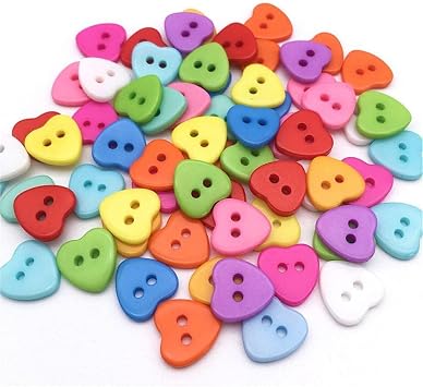 100 Heart Shaped Resin Buttons, Mixed Colors for Sewing, Knitting, DIY Crafts