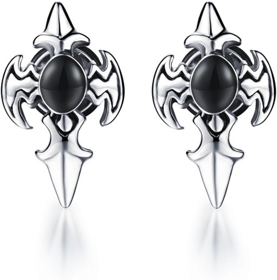2026 Upgraded Hypoallergenic earrings for men,Mens surgical steel black stud earring jewelry,Great Wall wall grain round cake shape,Single black gel 0.4 inches wide