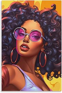 DuduYH African Woman Wall Art Black Girl Poster Abstract Young Lady with Curly Hair Painting Modern Canvas Print Picture for Living Room Decor (05-young girl pop art,16x24inch-Unframe)