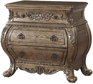 Nightstand 3-Drawer Vintage Oak Solid Wood Nightstand with Felt-Lined Top Drawer Dovetail French Front Full-Extension Metal Glides Wooden Scrolled Legs for Bedroom