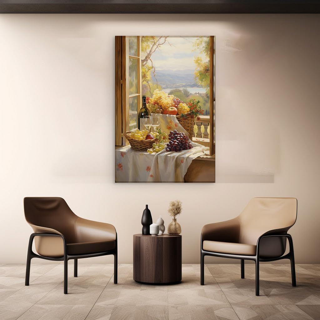 Canvas for Living room. A Feast for the Eyes: Still Life with a View of Serenity, 27 x 18 inch Canvas Wall Art - Contemporary Masterpieces - Modern Home Decor