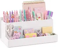 Acrimet Organizador de Mesa, Porta Lápis Canetas, 6 Divisórias, Cor Branco | Espaço para Caderno, Pasta, Blocos e Acessórios de Escritório