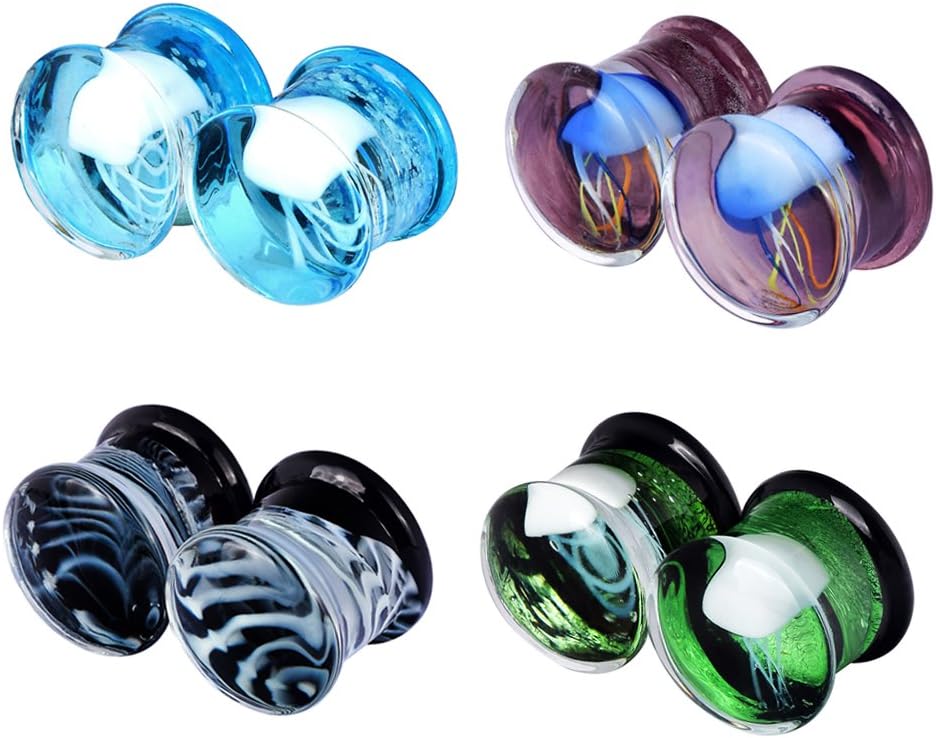 Lianrun 4Pairs Mixed Ocean Jellyfish Glass Ear Tunnels Piercing Gauge 1/2"