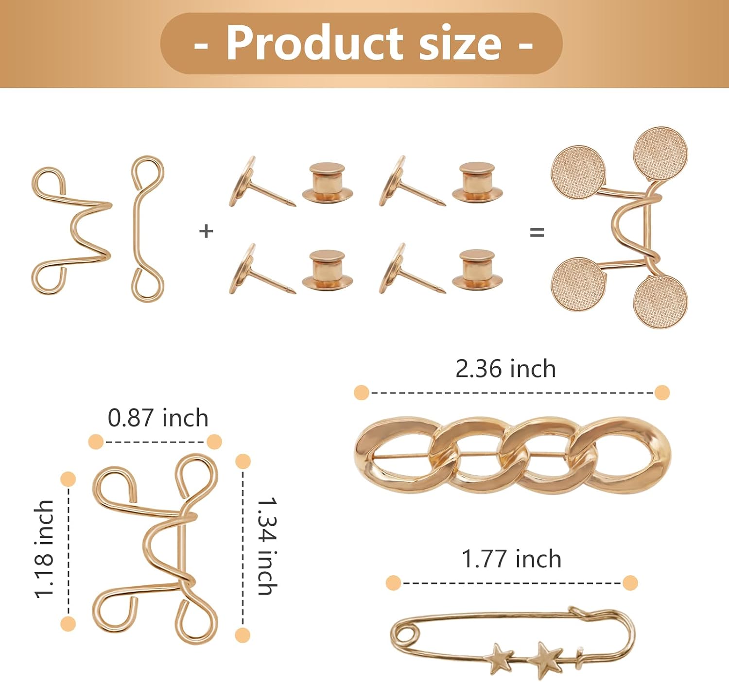 8 Set Pant Waist Tightener for Women Waist Cincher Clip Gold image 2