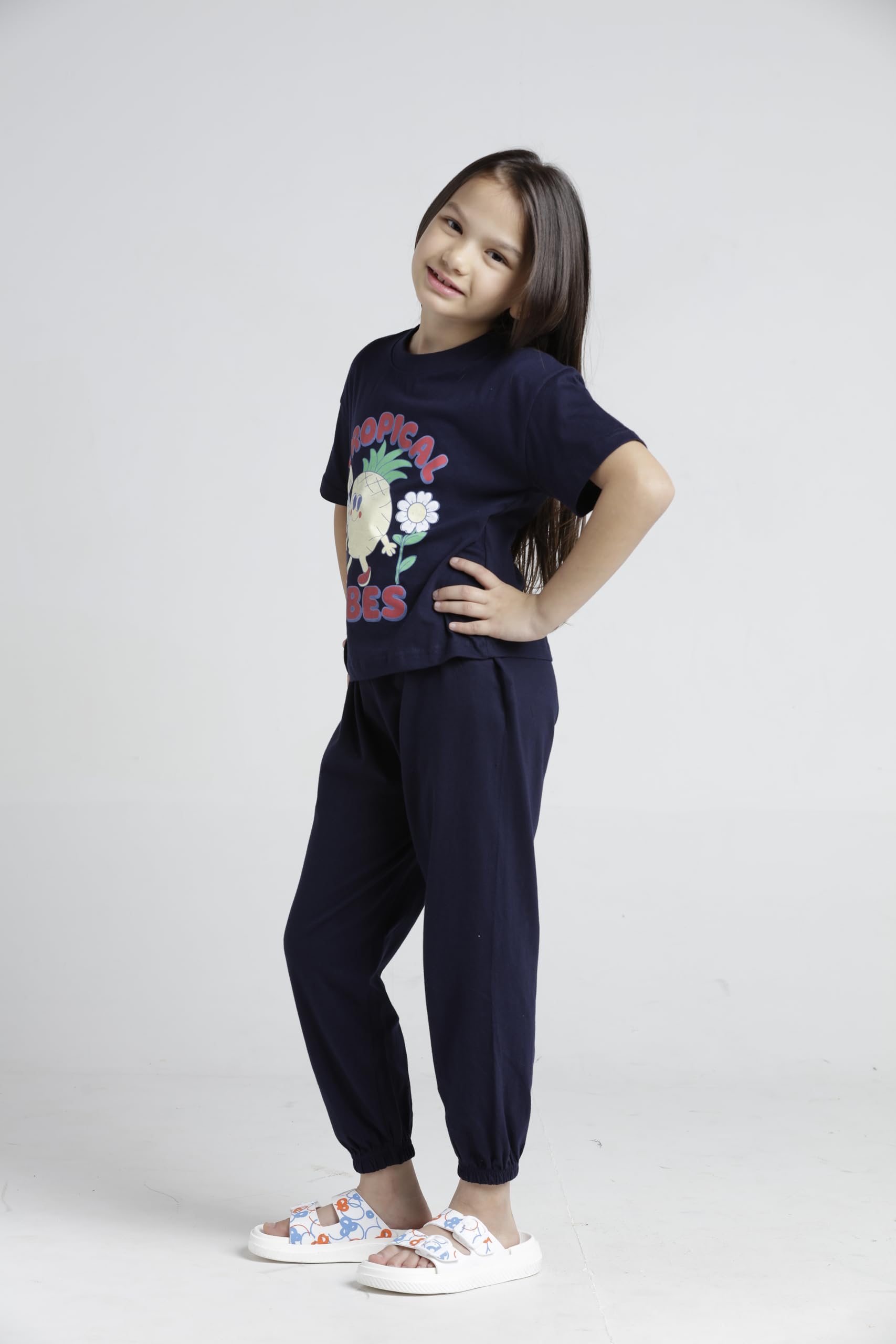 T2F Conjunto de ropa de algodón estampado de camiseta y pantalón para niñas (paquete de 3)