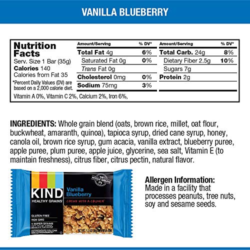 Kind Healthy Grains Bars, Vanilla Blueberry, 1.2 Ounce, 5 Count #TOP4