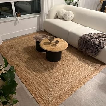 KEMA Jute Braided Area Rug, 6x9 Feet 72x108 Inches - Rustic Vintage Braided Reversible Rectangular Rug, Shag Rugs for Bedroom, Jute Kitchen, Living Room, Floor