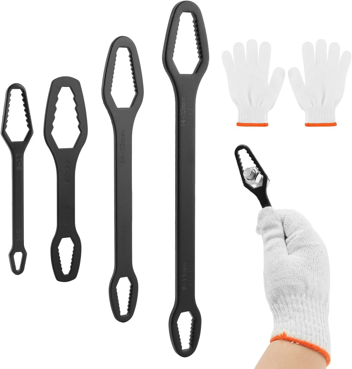 4-Pcs Universal Torx Wrench, Double Head Self Tightening Spanner | 3mm-22mm Adjustable Glasses Wrench, Multi-purpose Multi-function Wrench for Auto Repair Home Outdoor Riding