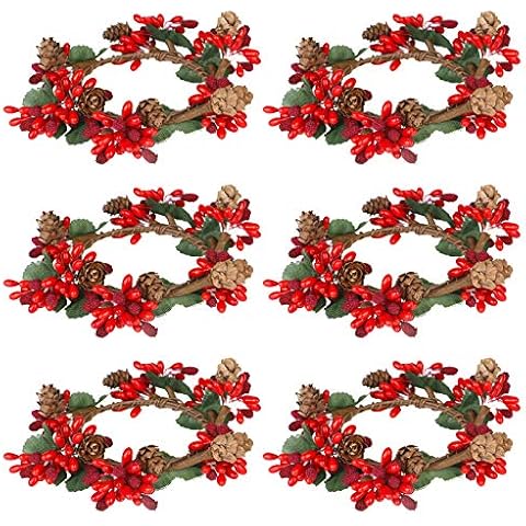 Eshylala 6 PCS Christmas Decaration Wreaths Pine Cone Garland Candle Rings Wreaths Rings Creative Simulation Flower Candle Rings Wreaths Cover