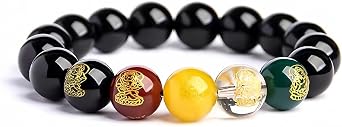 Cinnabar Bracelet, Feng Shui Five Elements Wealth Spirity Bracelet, The Meaning of Attracting Wealth and Good Luck 12mm Beads , 7.48 x 0.47 x 0.47 inch, Black Agate , No Gemstones