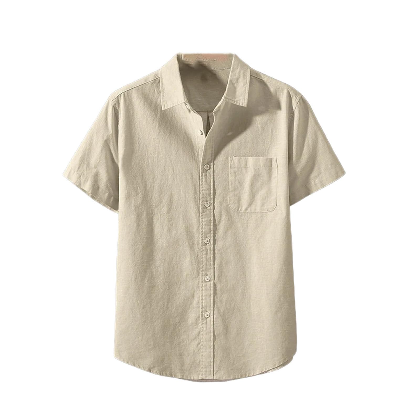 Camisa de manga corta con botones para hombre, color liso, cuello alto, diseño de gran tamaño, camiseta básica de algodón con bolsillo