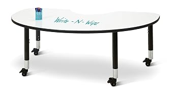 Jonti-Craft Berries Kidney Dry Erase Table M-Height 20"-31" Adjustable Height Mobile 72" x 48" White/Black/Black 48" x 72"