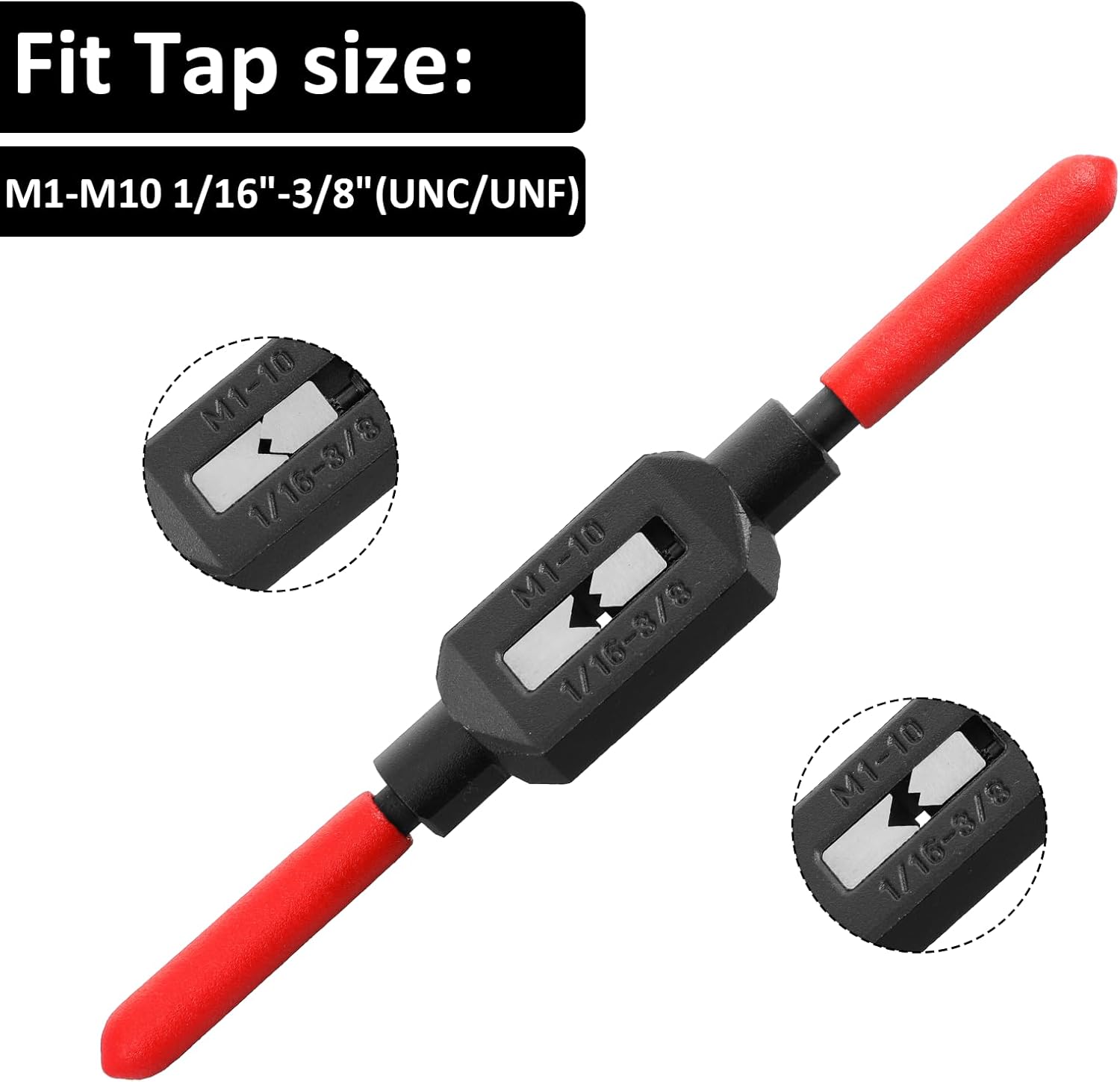 M1- M10 Adjustable Tap Wrench Handle, 1/16"-3/8" Reamer Steel Adjustable Wrench Hand Tool, Hand Taps Holder Tapping Reamer Tools Professional Tapping Wrenchs Tool with Plastic Dipped Handle for Repair
