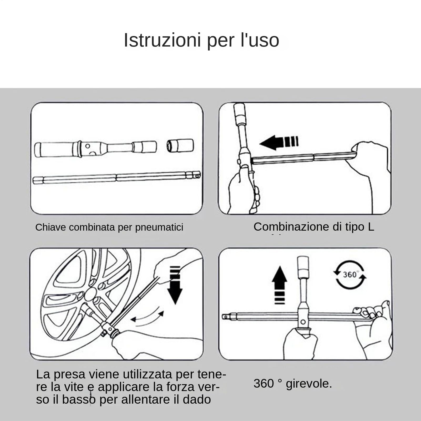 Generico Chiave per Dadi Ruota Auto Utensile a 4 Vie per Cambio Gomme