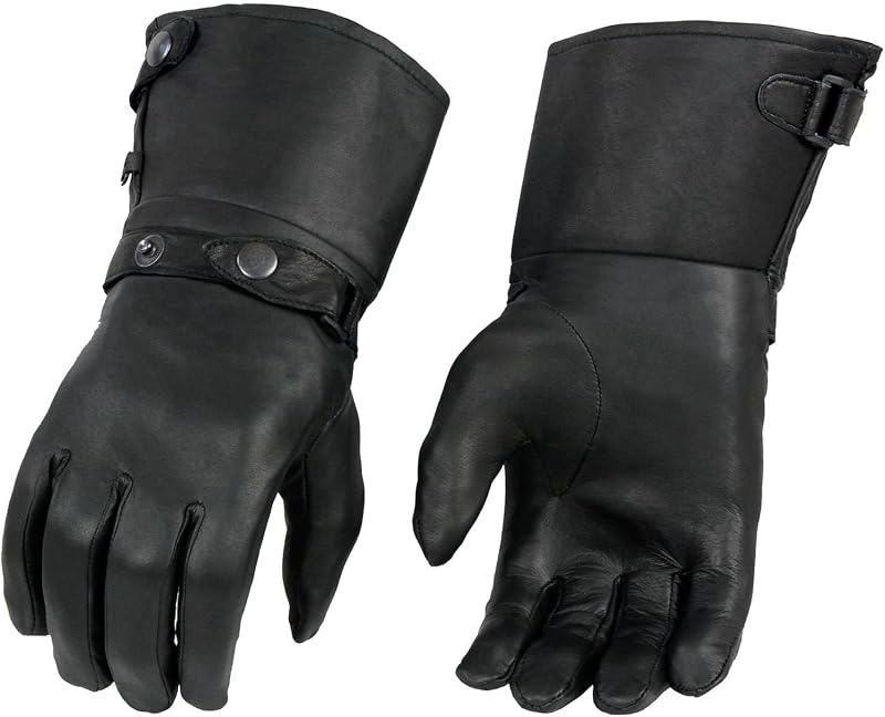 Milwaukee Leather Guantes de mano para motocicleta Gauntlet para hombre, cuero negro, puño largo, cierre a presión, forro térmico, SH264