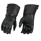 Men's Gauntlet Motorcycle Hand Gloves-Black Leather Long Cuff Snap Closure Thermal Lined-SH264