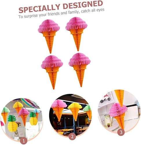 Miniatura 6 de EXCEART 4pcs Bola Decorativa Helado Fiesta Colgante Papel de Seda Panal Decorativo Foto Accesorios de Foto Hecho a Mano Bola de Papel de Seda Helado
