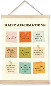 Nipil Daily Affirmations Poster Hanger Frame, Positive Affirmations Wall Decor, Inspirational Motivational Positive Quotes Hanging Canvas Framed Wall Art Decor for Home Office, 12x16 Inch