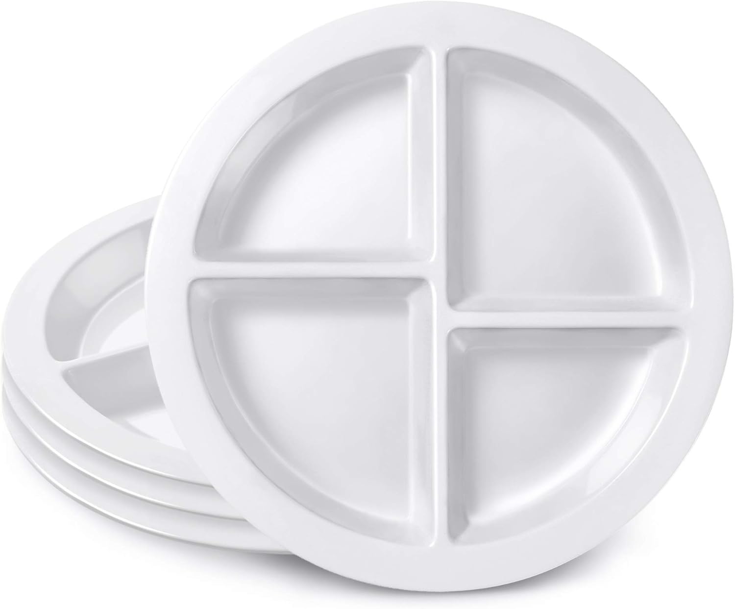 Portion Plate For Adults and Teens – Pure White - 100 melamine - With 4 Divided Sections - MyPlate, Family Pack - 4 plates