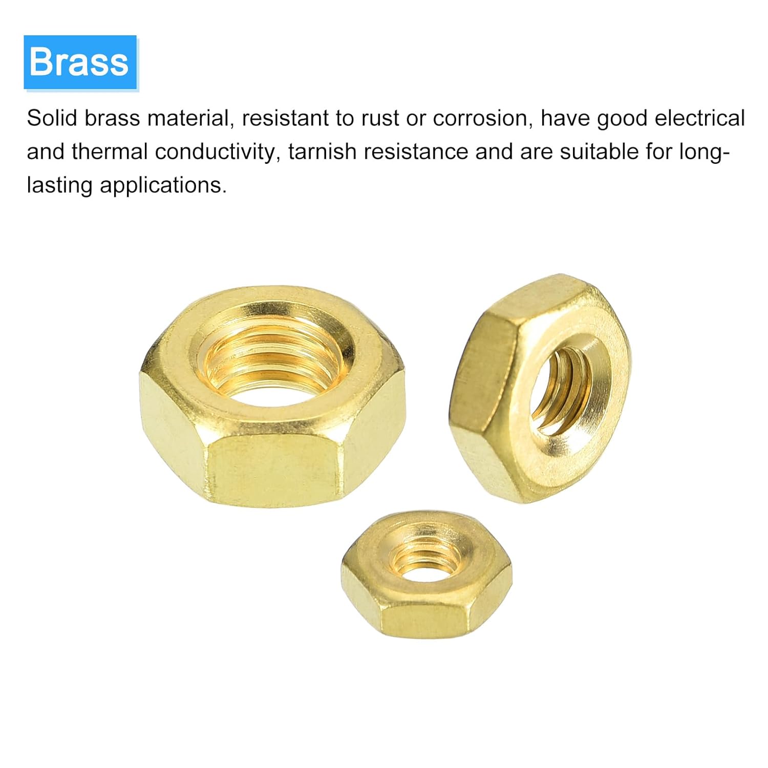 METALLIXITY Hex Nuts (1/4"-20) 25Pcs, Brass Coarse Thread Hexagon Nut Hardware Machine Screw Nut - for DIY Home Repair Machinery