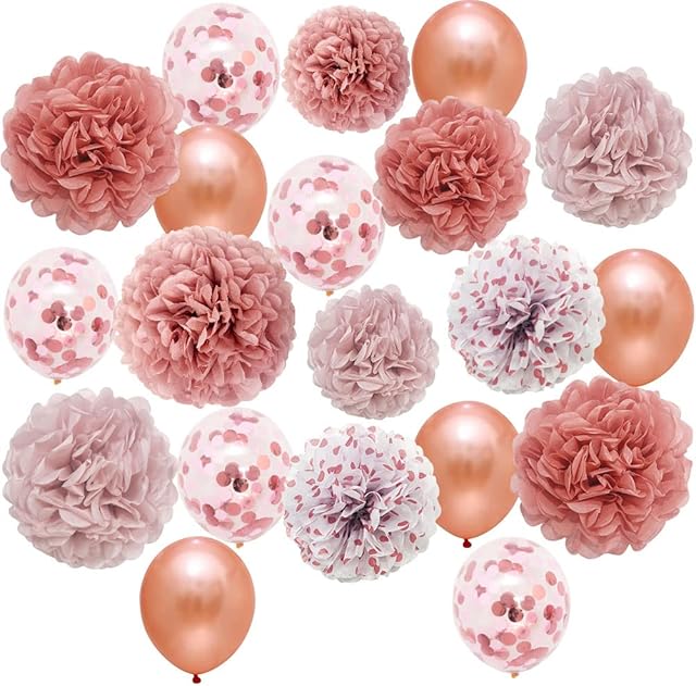 Wedding Party Decorations Rose Gold Paper Pom Poms Party Kit Women Girls Birthday Decorations Bridal Shower Decorations Girls Baby Shower Decorations