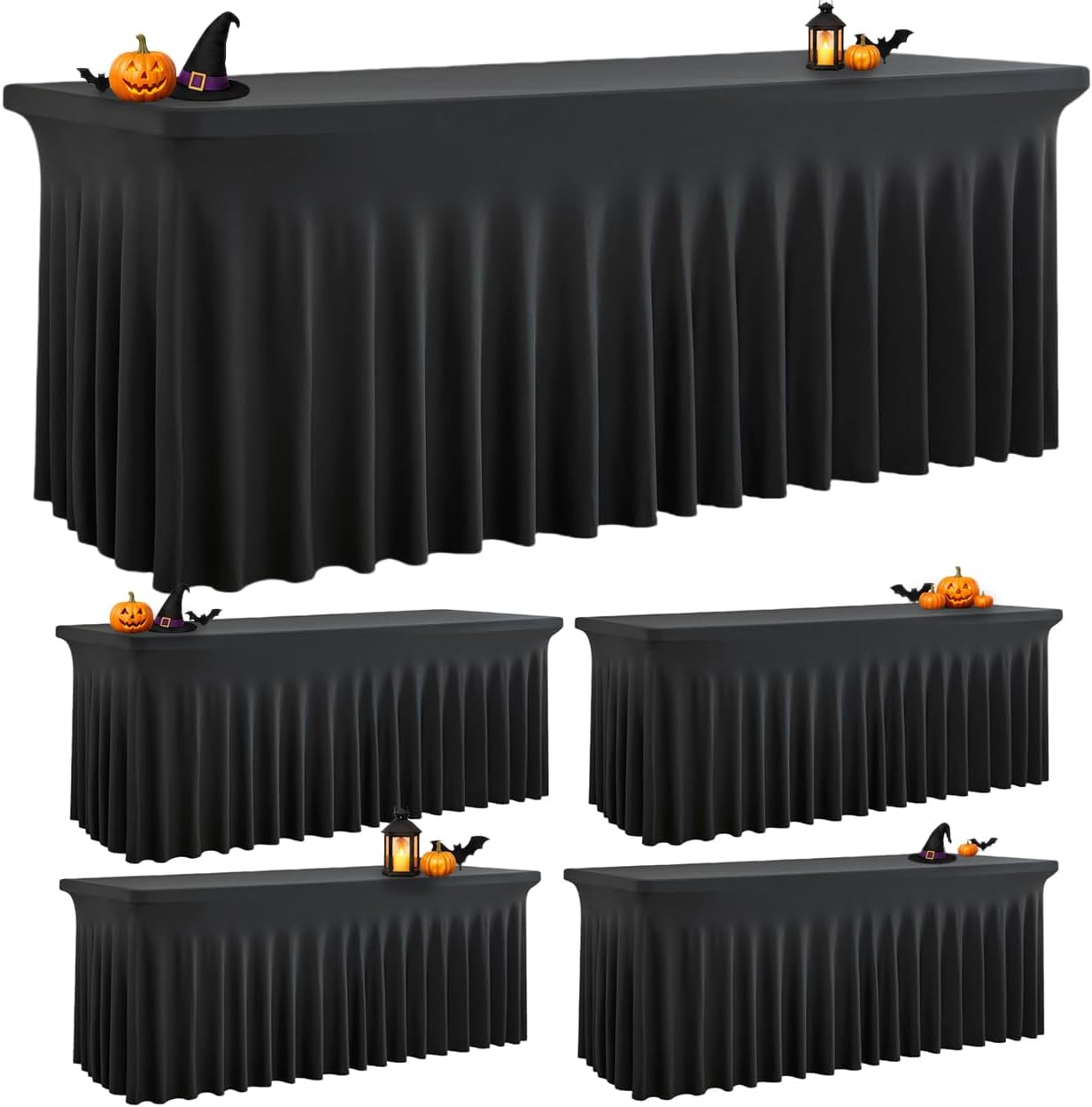 Spandex Tablecloth 6FT Rectangle Table Cover 4 Pack Black Wrinkle-Free