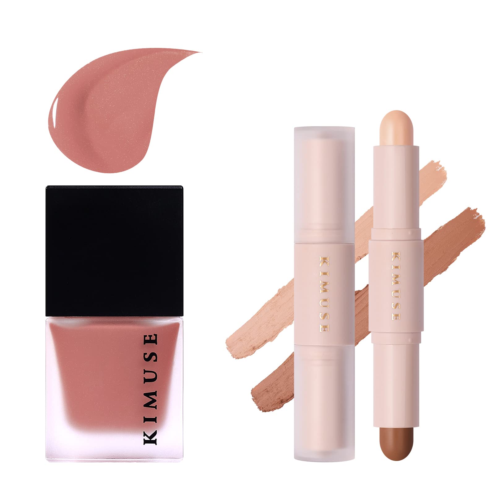 KIMUSE Cheek Gel Cream Liquid Blush Makeup & 2Color Dual Cream Contour Stick