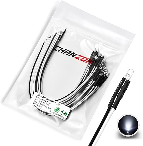 Miniatura 8 de CHANZON 20 luces de diodo LED de parpadeo lento RGB de 0.118 in preconectadas (lente transparente redonda transparente CC 12 V) con resistencia de