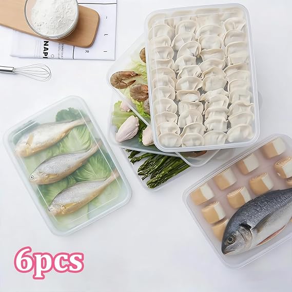 6 Pack Dumpling Storage Box with Lids - Stackable Airtight Plastic Freezer Food Containers for Wonton, Bun & Kitchen Organization