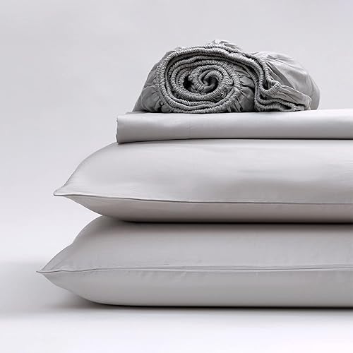 Juego de sábanas de satén de 400 hilos 100% algodón orgánico, certificado GOTS, sábana bajera, sábana encimera, 2 fundas de almohada, el mejor juego