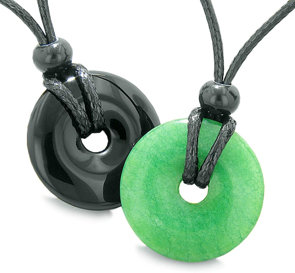 Yin Yang Energy Best Friends or Love Couples Lucky Coin Donuts Agate Green Quartz Amulet Necklaces