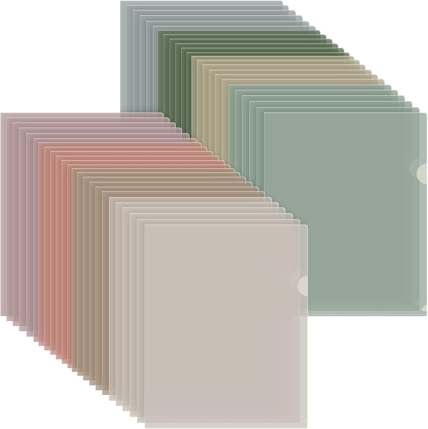 Kisston 48 Pack Clear Plastic Folder Sleeves 8 Assorted Colors Clear Document Folder Project Pockets for Letter Size 8.5x11inch for Office School Business Morandi Color