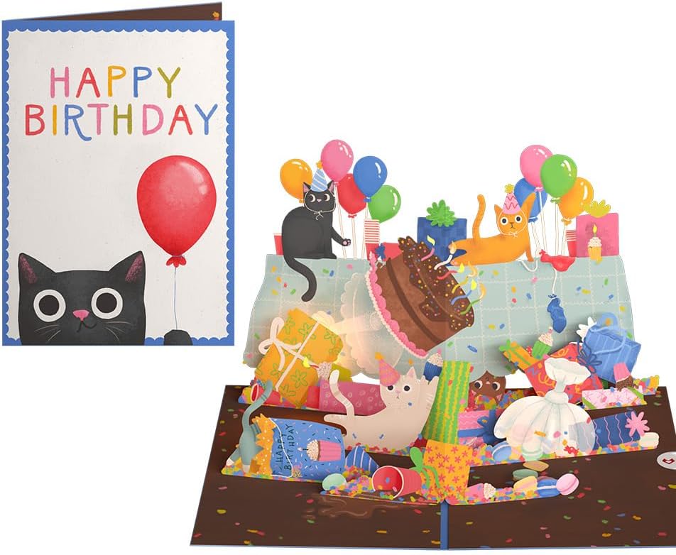 Lovepop Birthday Cat-astrophe 5x7 Pop-Up Card with Music & LED Lights