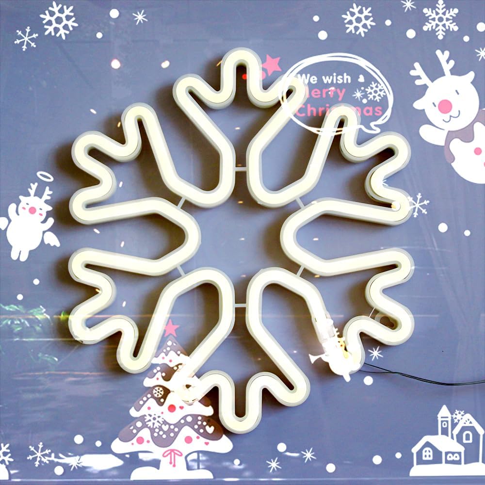 GUOCHENG Lovely Snowflake LED Neon Light Sign Cold White Neon Lamps Marquee Sign Decorative Light Neon for Festival Wedding Christmas Party, Girls Bedroom Accessories