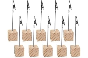 Charming Picture Sticks Centerpieces: 10 Wooden Memo Clips with Cube Base