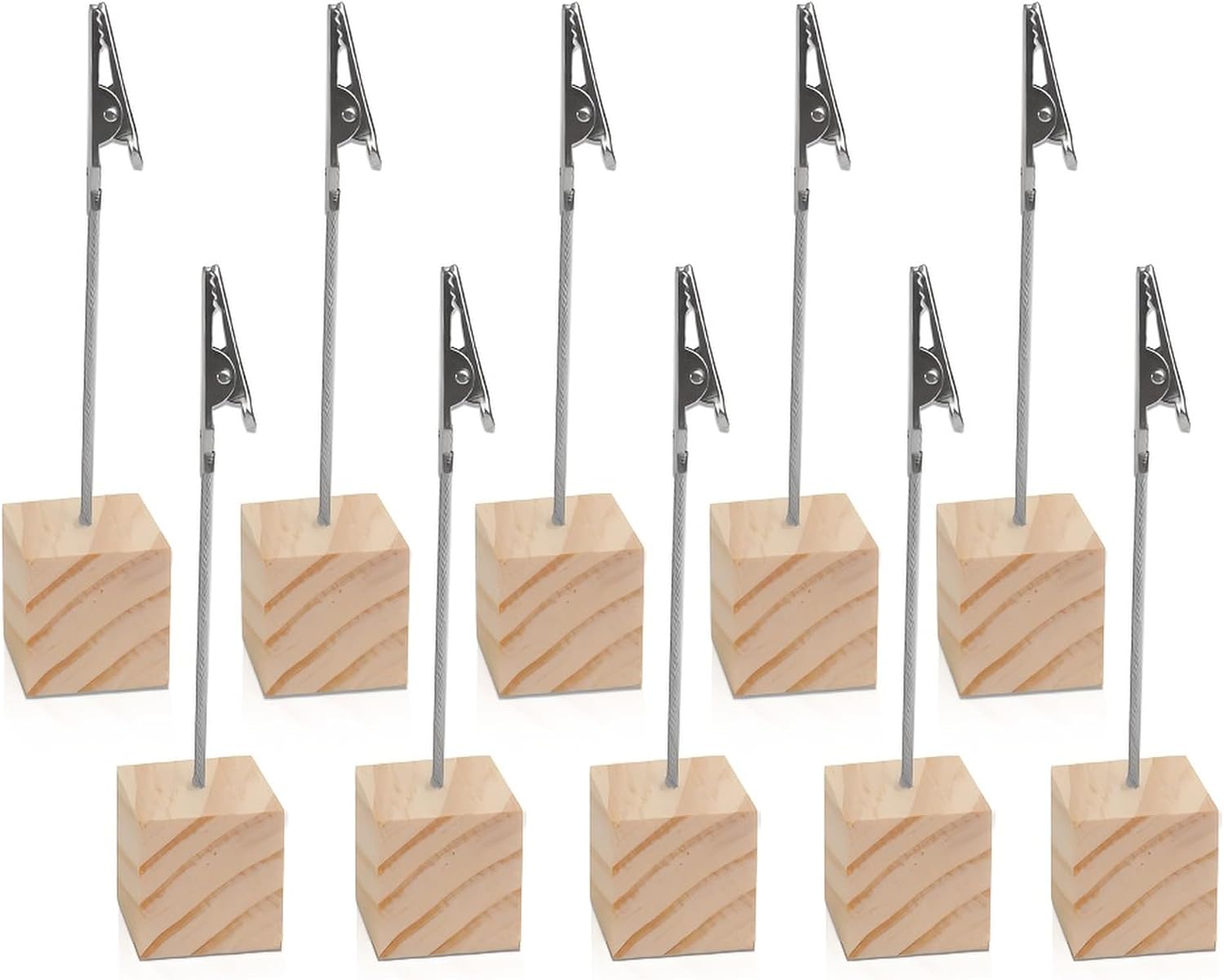 10 PCS Wooden Memo Clips Table Numbers Place Card Holders Wood Cube Base