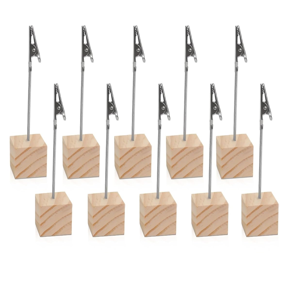 10 PCS Wooden Memo Clips Table Numbers Place Card Holders Wood Cube Base