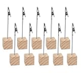 10 PCS Wooden Memo Clips Holder Table Numbers Place Card Holders Lightweight Wood Cube Base, Memo Photo Picture Paper Note Clip with Alligator Clip Clasp for Displaying Number Cards