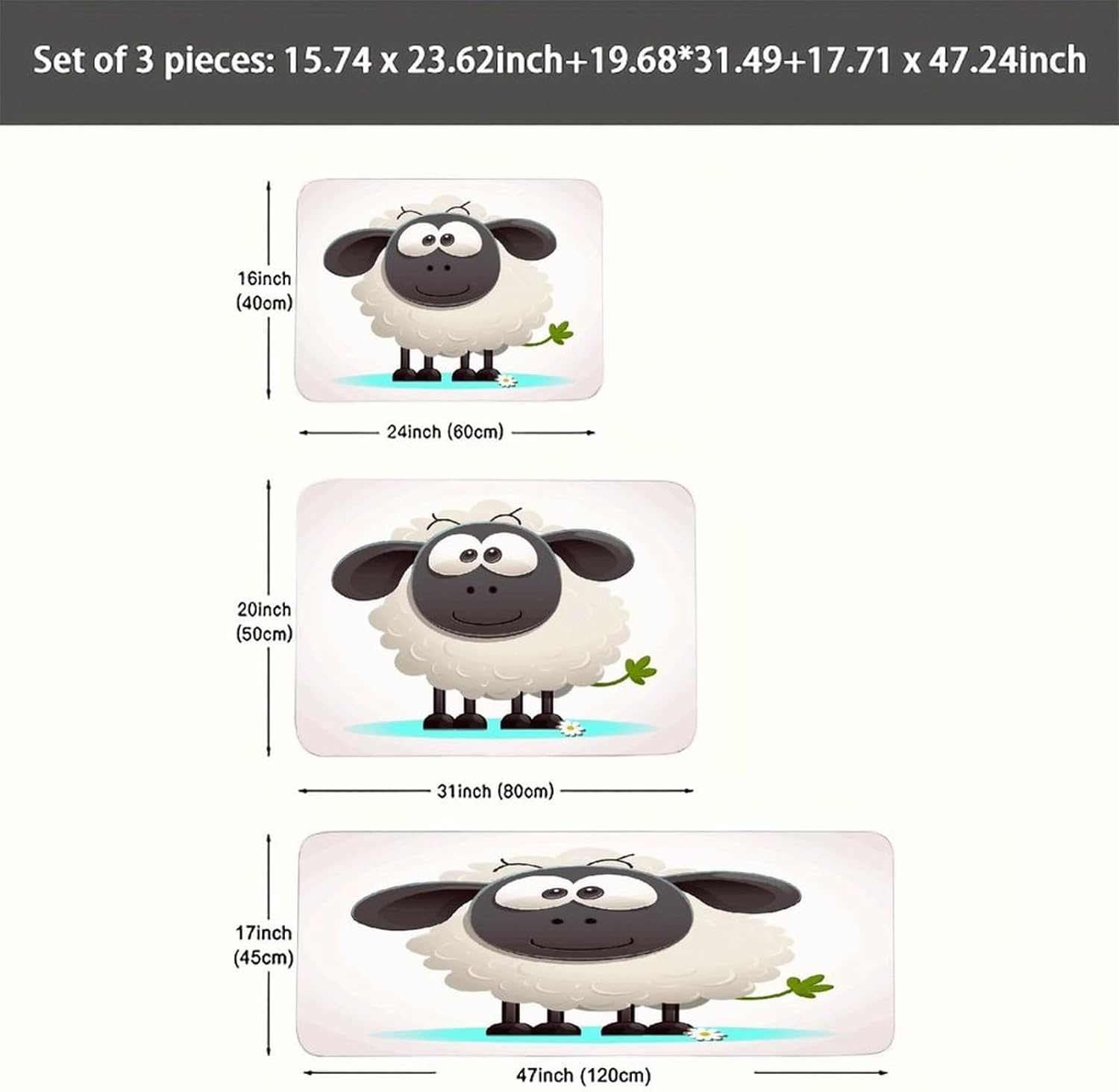 Sheep Kitchen Mats Soft Absorbent Rugs for Floor Non Slip Washable Kitchen Mats Fashion Rectangular Rugs for Three-Piece Set for Laundry Office Home Sink