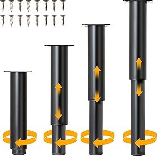 4-Piece Adjustable Furniture Legs Set, Black Metal Furniture Legs, Adjustable in Height from 7.09 inches to 11.81 inches, Suitable for Modern cabinets, Tables, and Storage cabinets