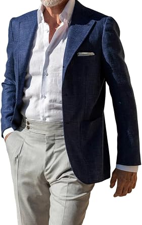 Mens Casual Blazers Linen Coat Summer Lightweight 2 Button Sports Jacket for Wedding,Beach,Party