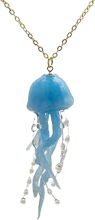 Blue Jellyfish 3D Deep Sea Ocean Tone Resin 18K Gold-Plated Chains Necklaces with P…