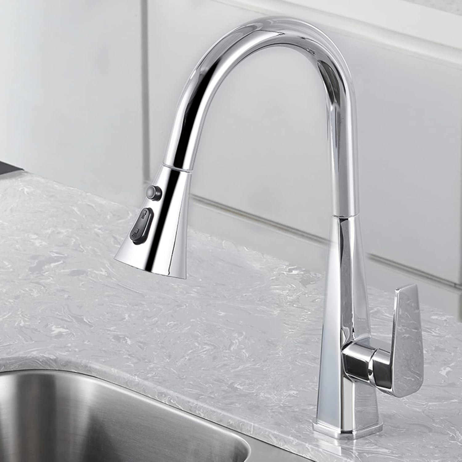 Kitchen faucets with Pull Out Spray Kitchen Sink Faucet Brass Swivel Retractable Hot and Cold Multifunction Kitchen Sink Faucet-Grey(Chrome)