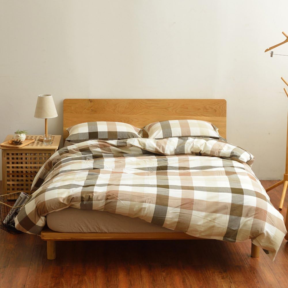 Crаzу Clеаrаnсе Washed Cotton King Size Bedding Duvet Cover Geometric Pattern Coffee White Grid Plaid Bed Sets Reversible