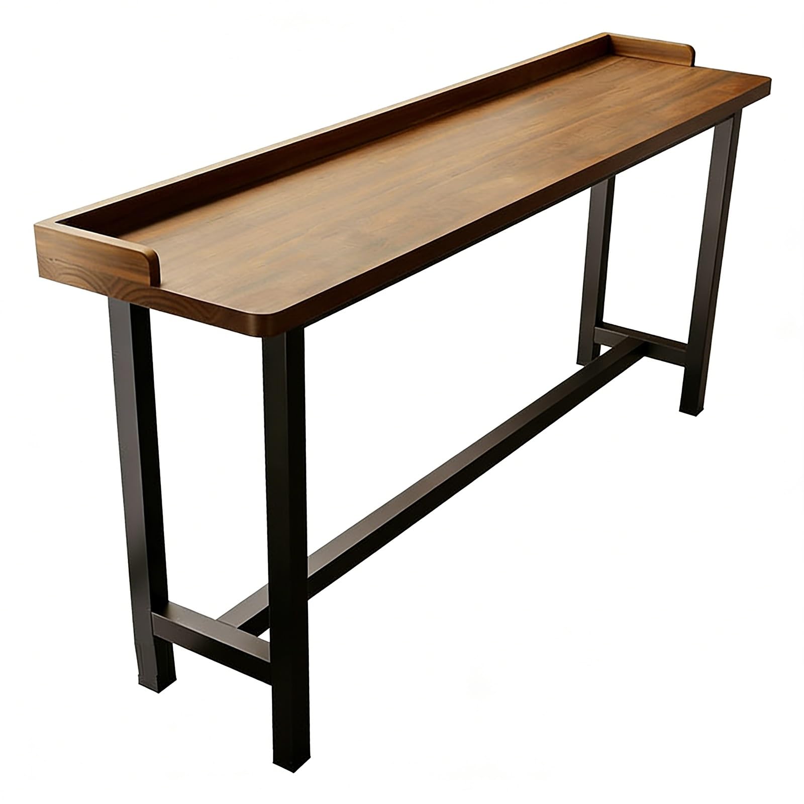 Tavolino da bar stretto in legno massello, 180 cm, stile rustico, marrone e nero, perfetto per casa, cucina, sala da pranzo, stile industriale moderno