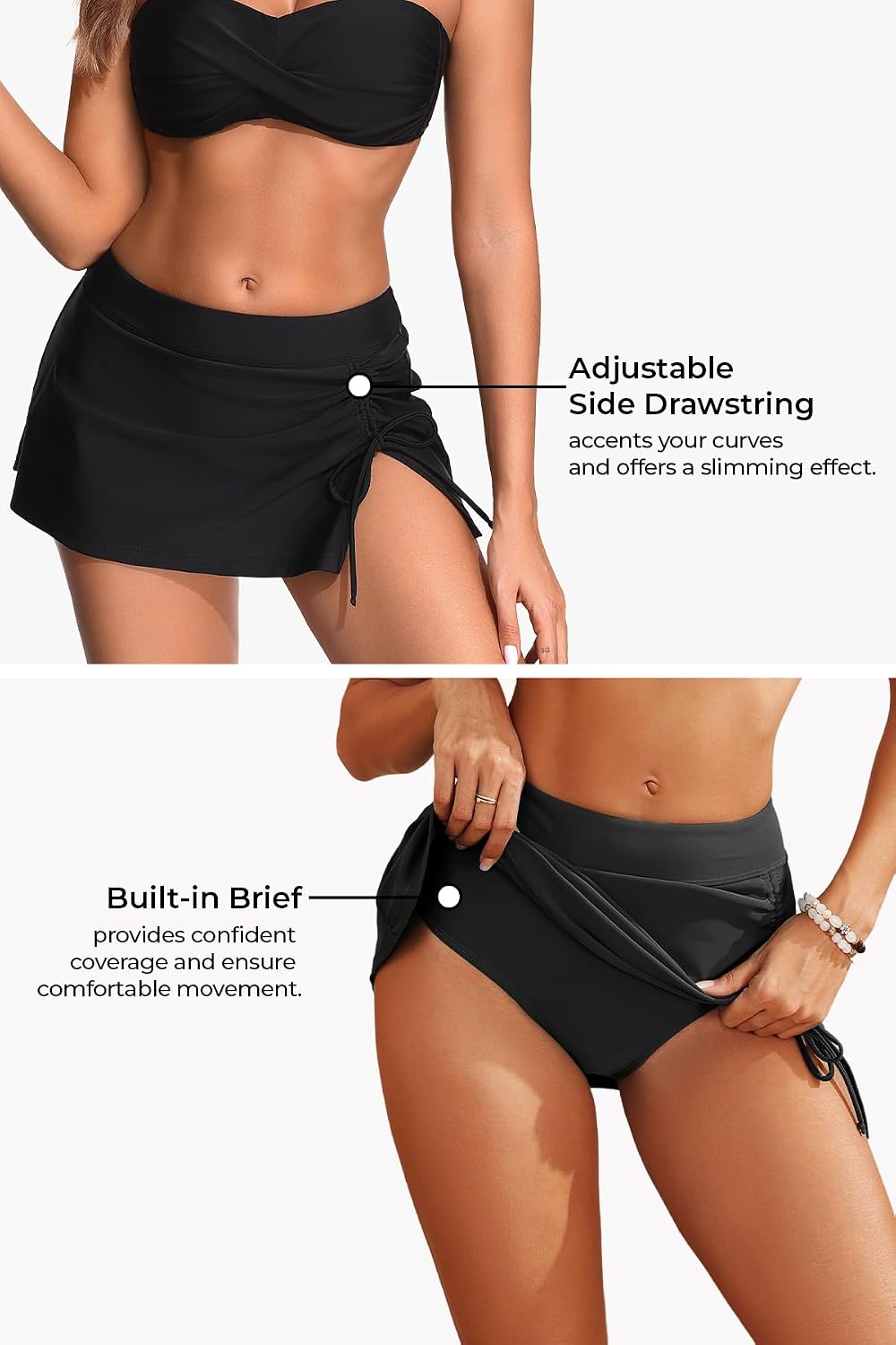 Tempt Me Women's Bandeau Bikini with Skirt - Push Up Strapless Two Piece Swimsuit High Waisted Bathing Suit 2026 Swimwear