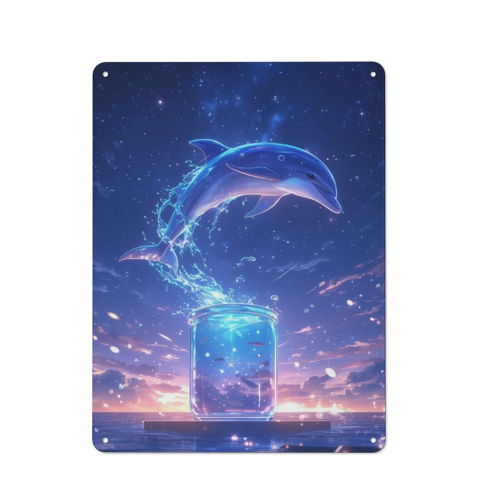 Dolphin Space Tin Wall Plaque 40x30cm, Rustic Cottage Wall Art for Dining Room, Cafe, Entryway Or Family Room