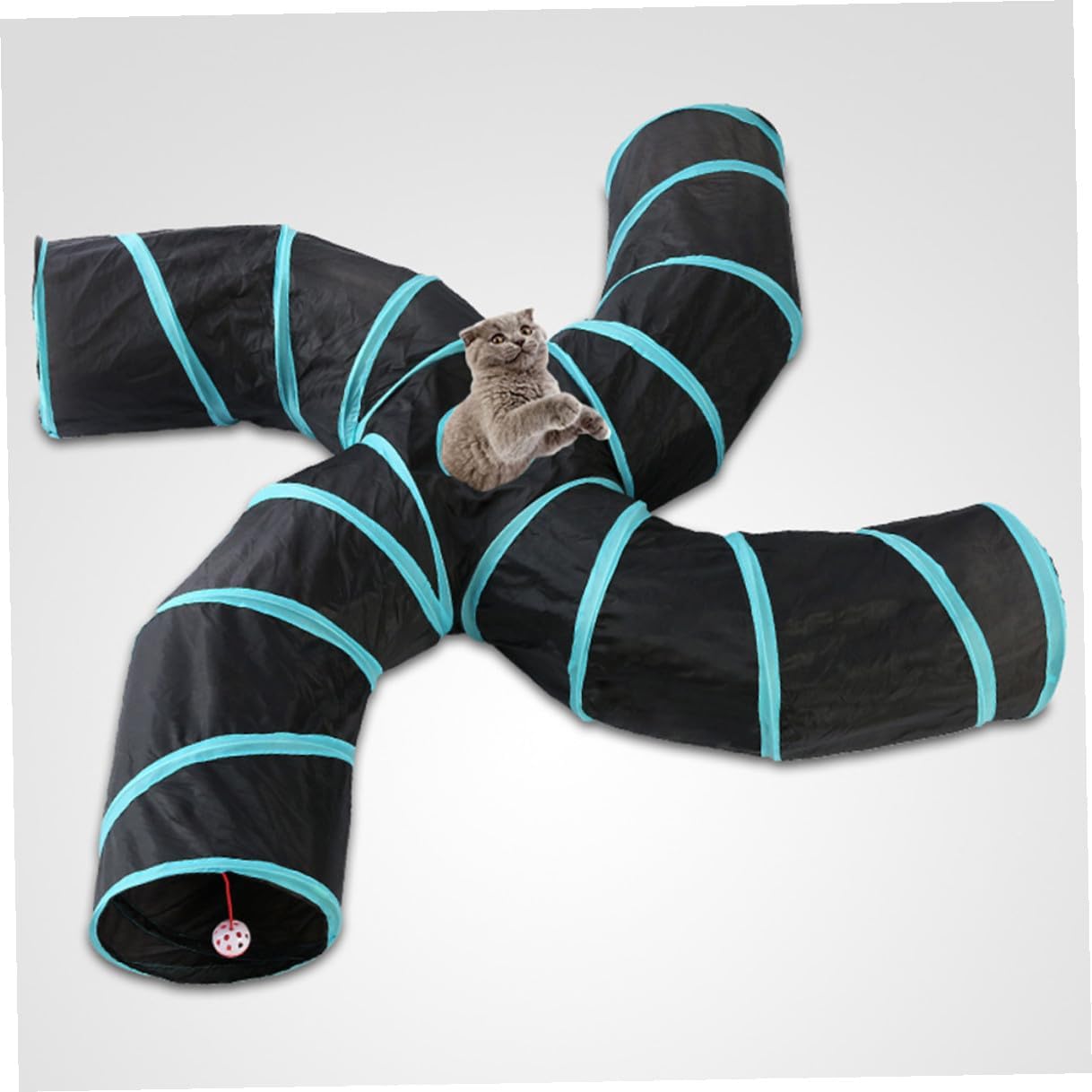 KALLORY Foldable Cat Tunnel with S-Shaped Four-, Interactive Pet Playing Tube for Indoor Cats and Kittens